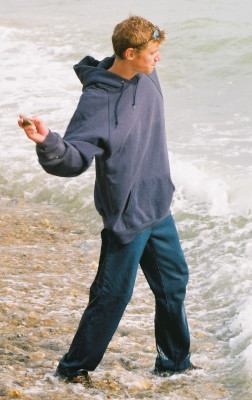 hoodie blue jeans swimming fully clothed