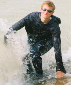 hoodie blue jeans swimming fully clothed
