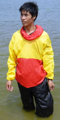 lifeguard wearing red and yellow anorak